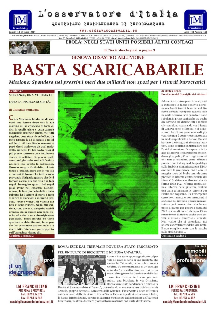 L'osservatore d'Italia edizione del 13 Ottobre 2014